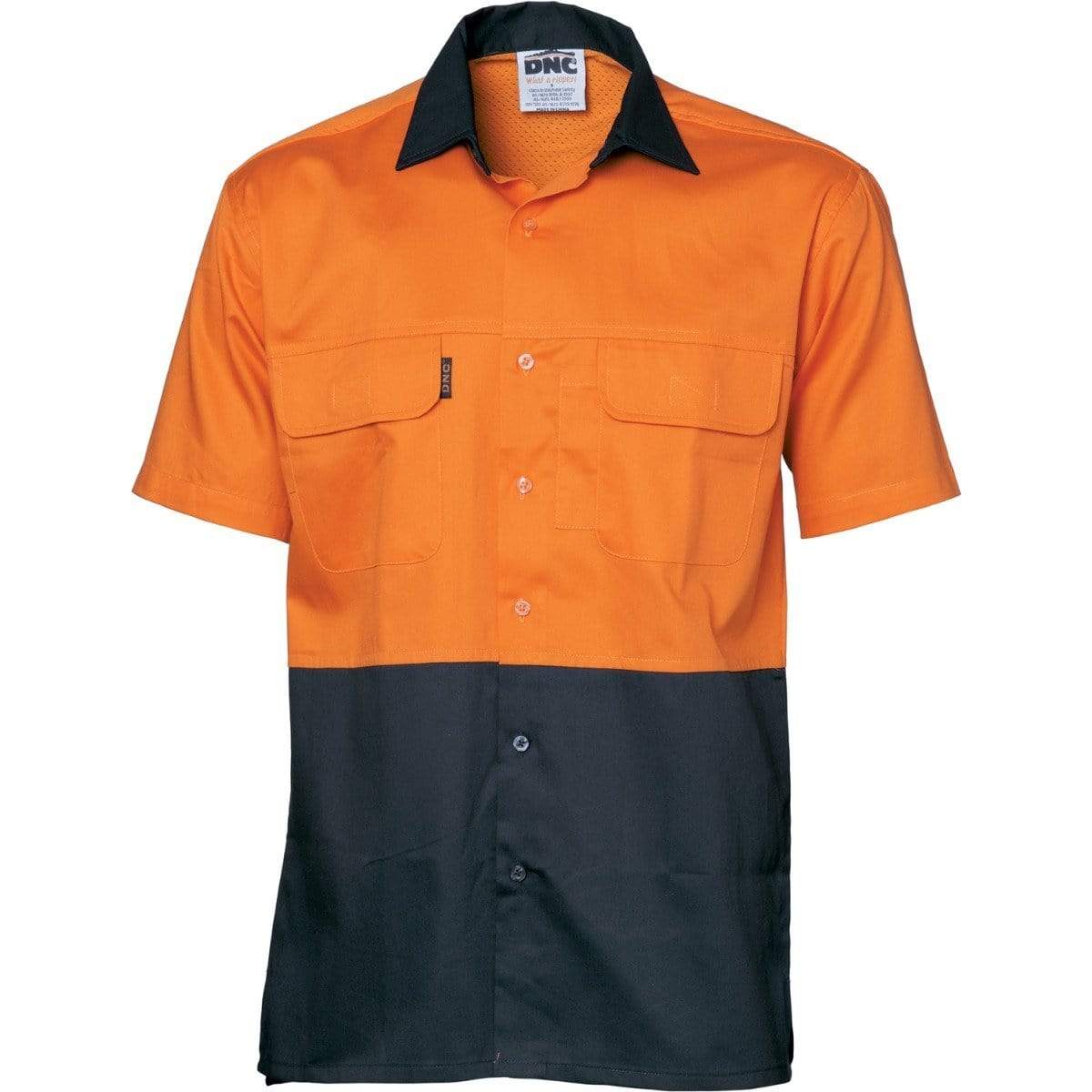 Dnc Workwear Hi-vis 3 Way Cool-breeze Short Sleeve Cotton Shirt - 3937 Work Wear DNC Workwear Orange/Navy 5XL 
