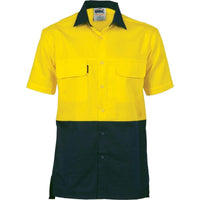 Dnc Workwear Hi-vis 3 Way Cool-breeze Short Sleeve Cotton Shirt - 3937 Work Wear DNC Workwear Yellow/Navy 5XL 