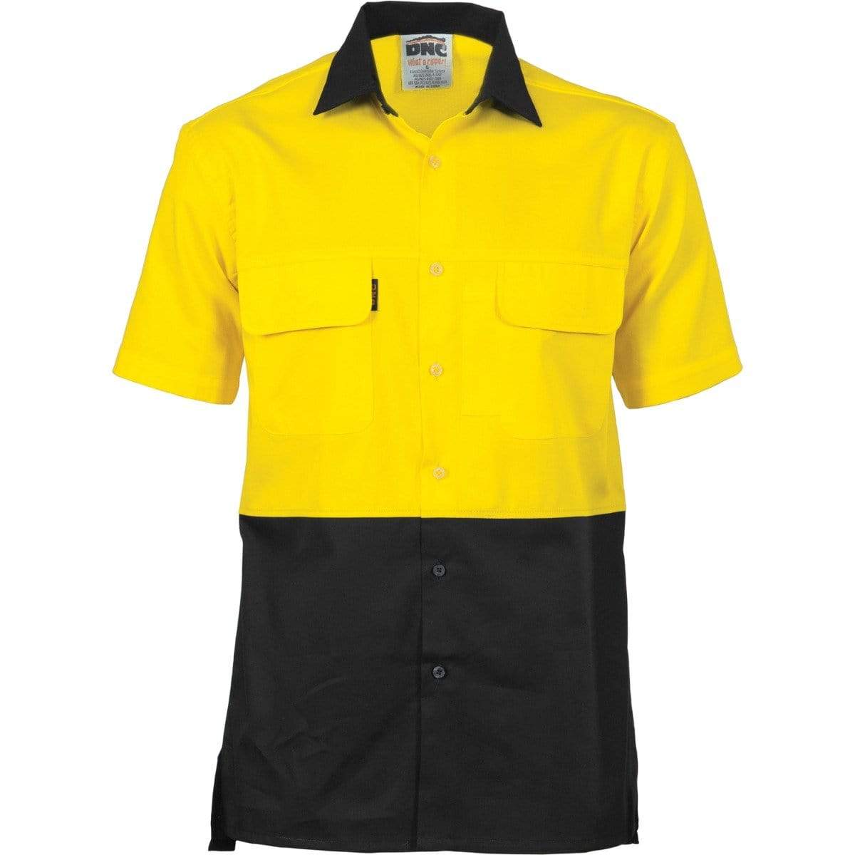 Dnc Workwear Hi-vis 3 Way Cool-breeze Short Sleeve Cotton Shirt - 3937 Work Wear DNC Workwear Yellow/Black 5XL 