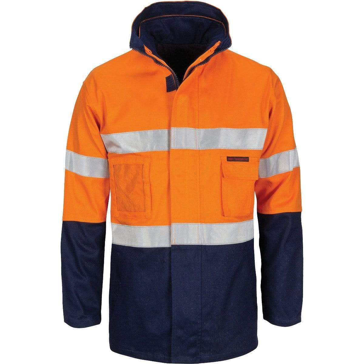 Dnc Workwear Hi-vis 4-in-1 Cotton Drill Jacket With Generic Reflective Tape - 3764 Work Wear DNC Workwear Orange/Navy XS 