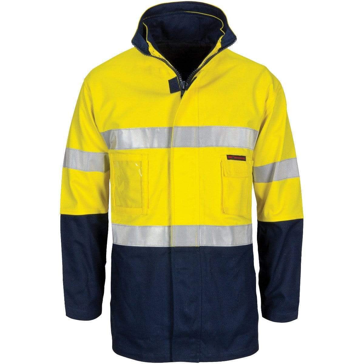 Dnc Workwear Hi-vis 4-in-1 Cotton Drill Jacket With Generic Reflective Tape - 3764 Work Wear DNC Workwear Yellow/Navy XS 