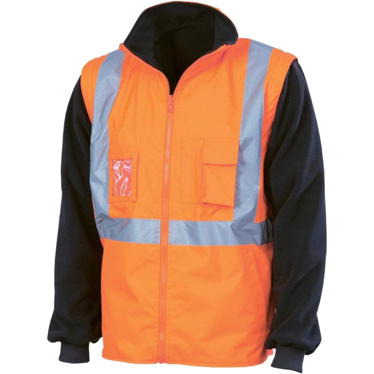 Dnc Workwear Hi-vis 4-in-1 Zip Off Sleeve Reversible Vest, ‘x’ Back With Additional Tape On Tail - 3990 Work Wear DNC Workwear Orange/Navy XS 