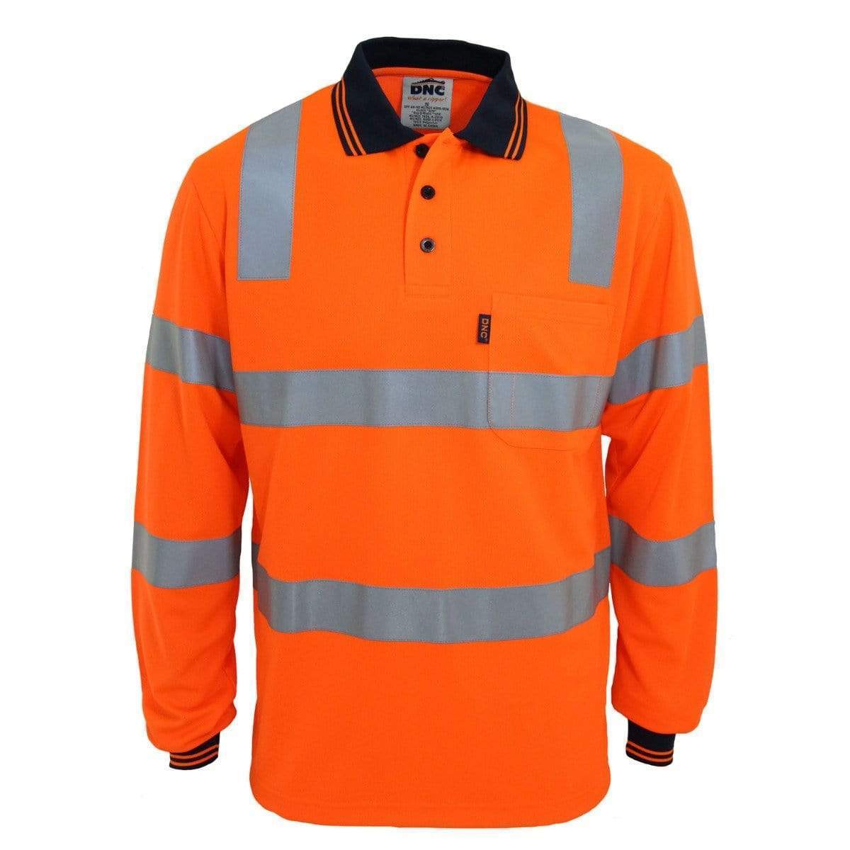 Dnc Workwear Hi-vis Bio-motion Taped L/s Polo - 3713 Work Wear DNC Workwear Orange XS 