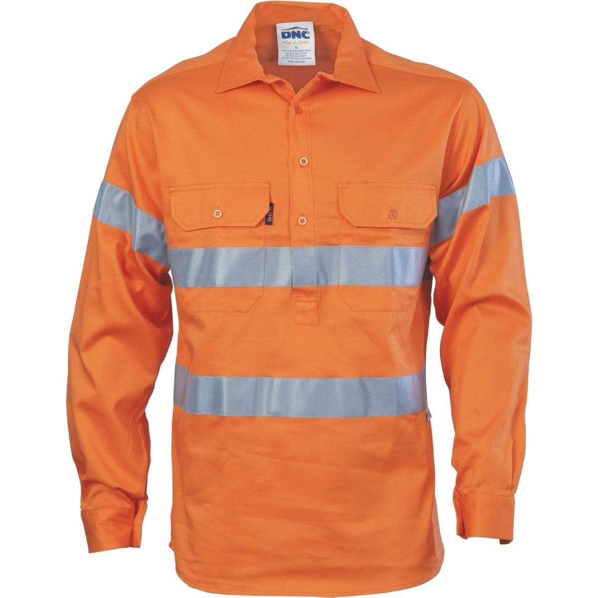 Dnc Workwear Hi-vis Close Front Cotton Drill Shirt With 3m R/tape - 3848 Work Wear DNC Workwear Orange S 