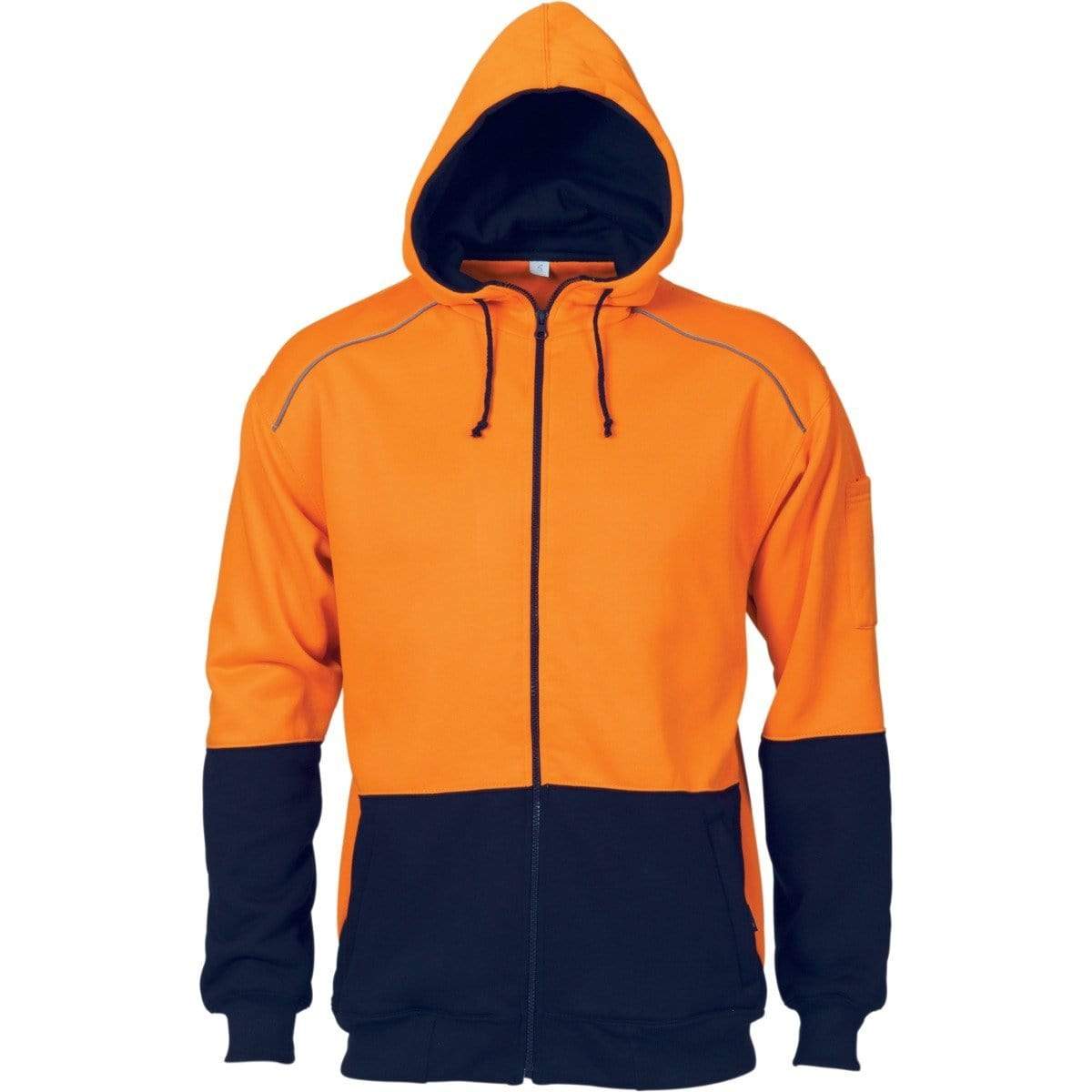 Dnc Workwear Hi-vis Contrast Piping Fleecy Hoodie - 3728 Work Wear DNC Workwear Orange/Navy S 