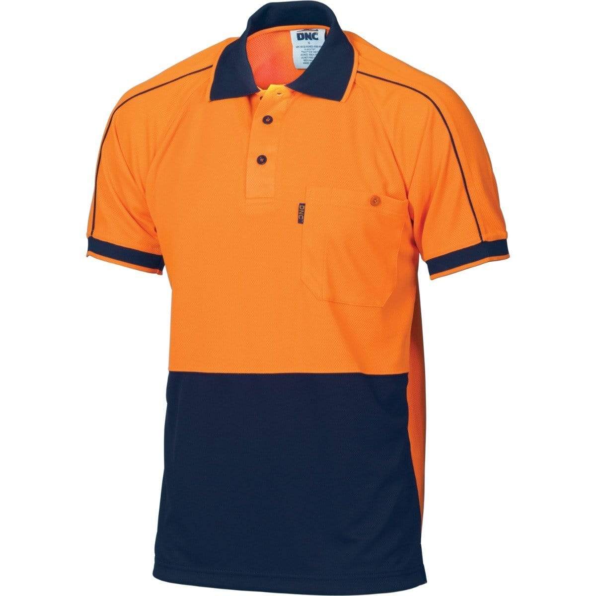 Dnc Workwear Hi-vis Cool-breathe Double Piping Short Sleeve Polo - 3753 Work Wear DNC Workwear Orange/Navy XS 
