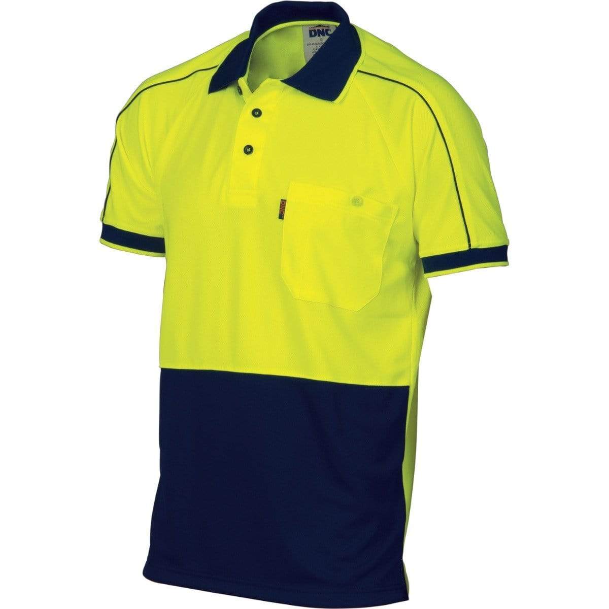 Dnc Workwear Hi-vis Cool-breathe Double Piping Short Sleeve Polo - 3753 Work Wear DNC Workwear Yellow/Navy XS 