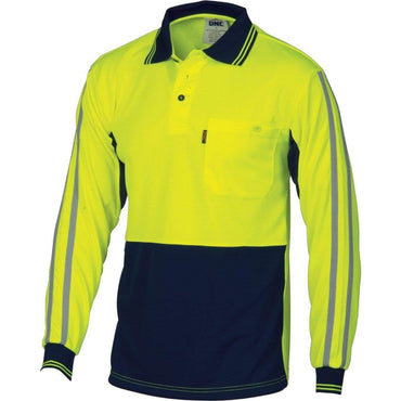 Dnc Workwear Hi-vis Cool-breathe Long Sleeve Stripe Polo - 3756 Work Wear DNC Workwear Yellow/Navy XS 