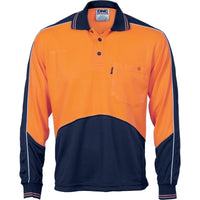 Dnc Workwear Hi-vis Cool Breathe Panel Long Sleeve Polo Shirt - 3892 Work Wear DNC Workwear Orange/Navy XS 