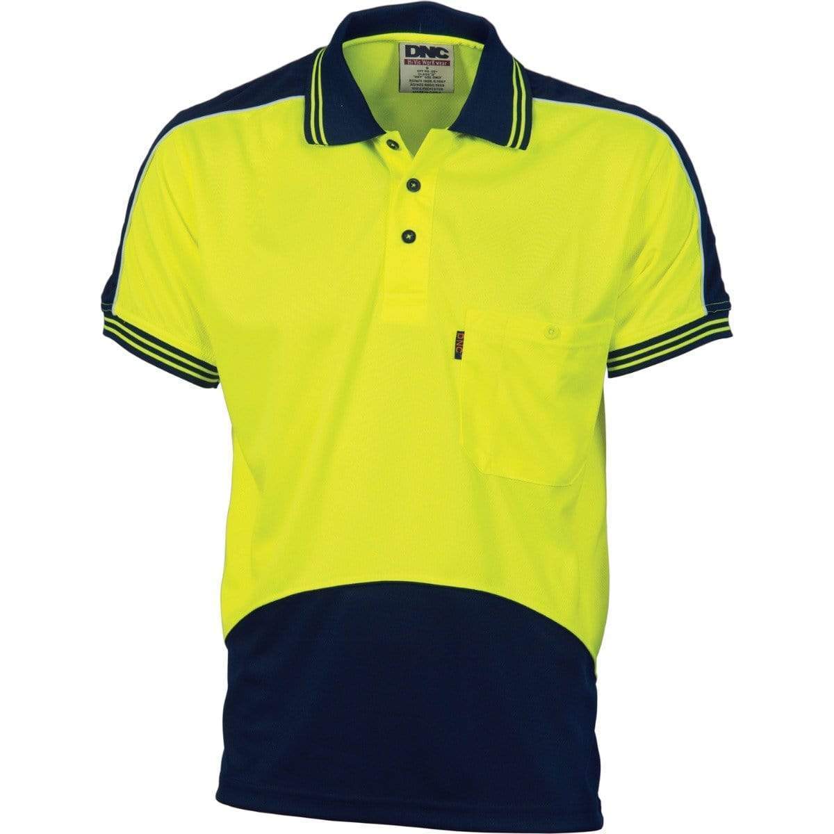 Dnc Workwear Hi-vis Cool Breathe Panel Short Sleeve Polo Shirt - 3891 Work Wear DNC Workwear Yellow/Navy 5XL 