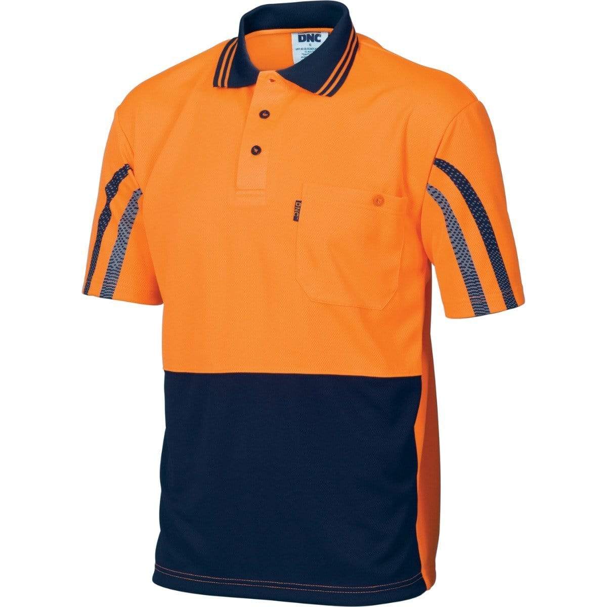 Dnc Workwear Hi-vis Cool-breathe Printed Short Sleeve Stripe Polo - 3752 Work Wear DNC Workwear Orange/Navy XS 