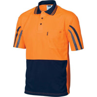 Dnc Workwear Hi-vis Cool-breathe Printed Short Sleeve Stripe Polo - 3752 Work Wear DNC Workwear Orange/Navy XS 