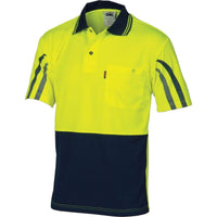 Dnc Workwear Hi-vis Cool-breathe Printed Short Sleeve Stripe Polo - 3752 Work Wear DNC Workwear Yellow/Navy XS 