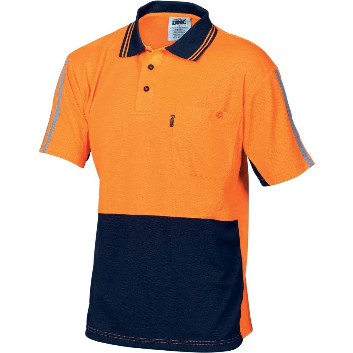 Dnc Workwear Hi-vis Cool-breathe Short Sleeve Stripe Polo - 3755 Work Wear DNC Workwear Orange/Navy XS 