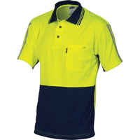 Dnc Workwear Hi-vis Cool-breathe Short Sleeve Stripe Polo - 3755 Work Wear DNC Workwear Yellow/Navy XS 