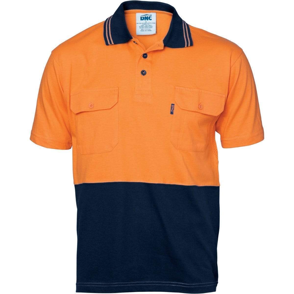 Dnc Workwear Hi-vis Cool-breeze 2-tone Cotton Jersey Short Sleeve Polo Shirt With Twin Chest Pocket - 3943 Work Wear DNC Workwear Orange/Navy XS 