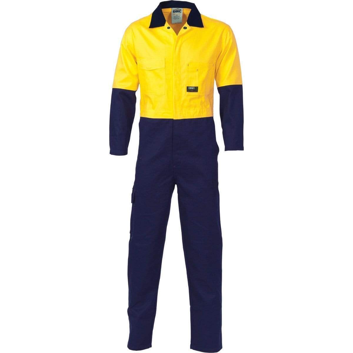 Dnc Workwear Hi-vis Cool-breeze 2-tone Lightweight Cotton Coverall - 3852 Work Wear DNC Workwear Yellow/Navy 77R 