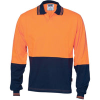 Dnc Workwear Hi-vis Cool Breeze Cotton Jersey Food Industry Long Sleeve Polo - 3906 Work Wear DNC Workwear Orange/Navy XS 