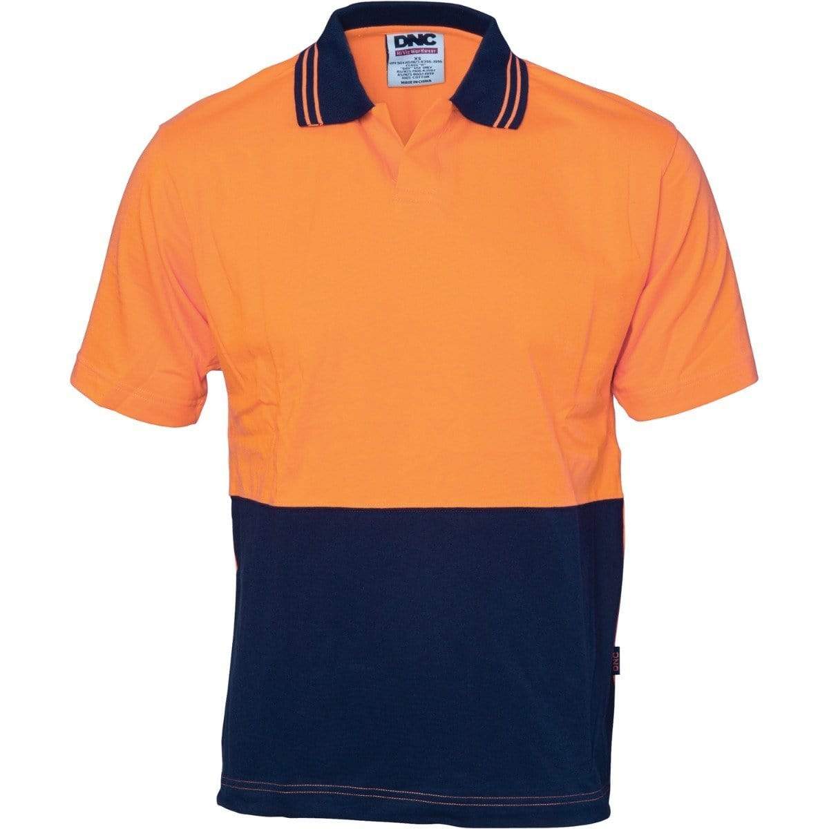 Dnc Workwear Hi-vis Cool Breeze Cotton Jersey Food Industry Short Sleeve Polo - 3905 Work Wear DNC Workwear Orange/Navy XS 