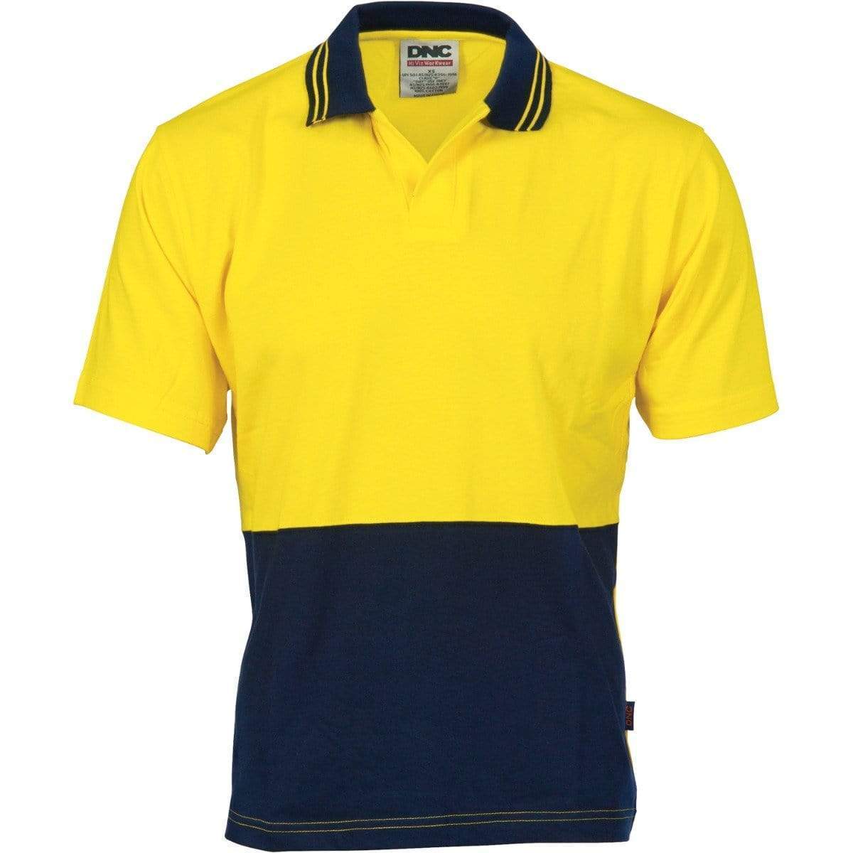 Dnc Workwear Hi-vis Cool Breeze Cotton Jersey Food Industry Short Sleeve Polo - 3905 Work Wear DNC Workwear Yellow/Navy XS 