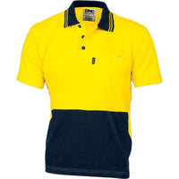 Dnc Workwear Hi-vis Cool-breeze Cotton Jersey Short Sleeve Polo Shirt With Underarm Cotton Mesh - 3845 Work Wear DNC Workwear Yellow/Navy XS 