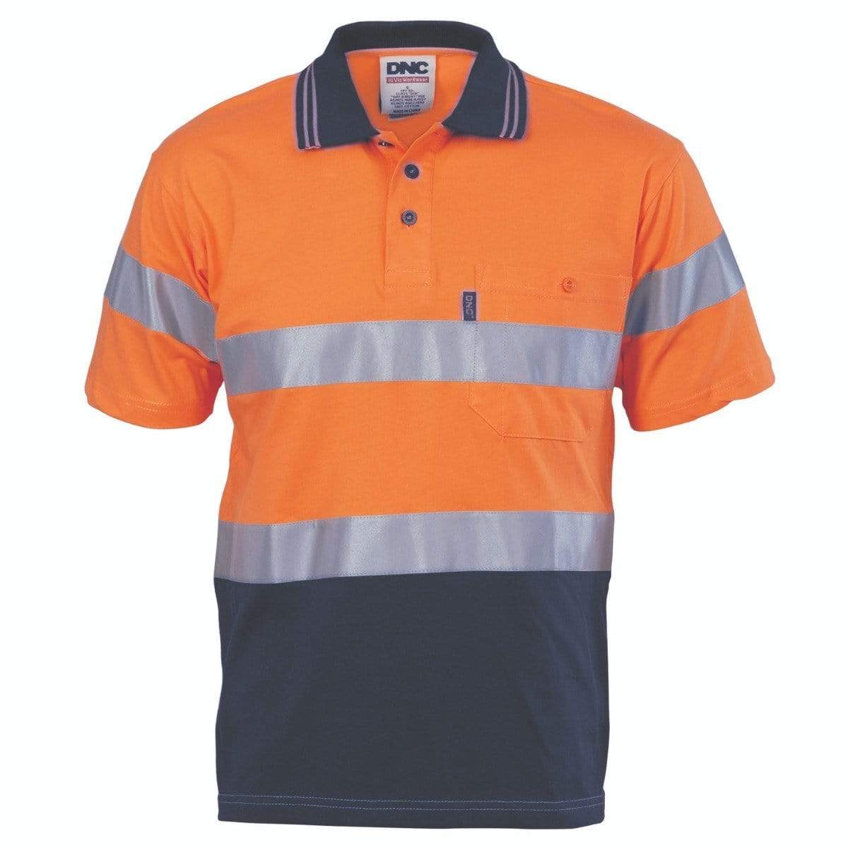 Dnc Workwear Hi-vis Cool-breeze Cotton Jersey Short Sleeve Polo With Csr Reflective Tape - 3915 Work Wear DNC Workwear Orange/Navy S 