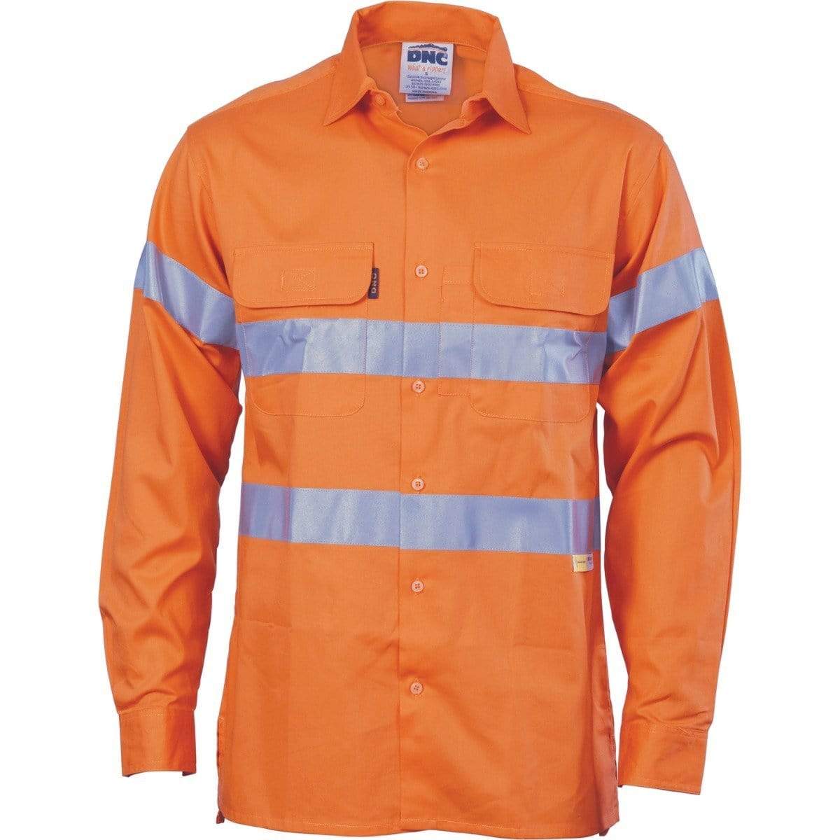 Dnc Workwear Hi-vis Cool-breeze Cotton Long Sleeve Shirt With 3m 8906 Reflective Tape - 3987 Work Wear DNC Workwear Orange S 