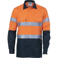 Dnc Workwear Hi-vis Cool-breeze Cotton Long Sleeve Shirt With 3m 8906 Reflective Tape - 3988 Work Wear DNC Workwear Orange/Navy S 