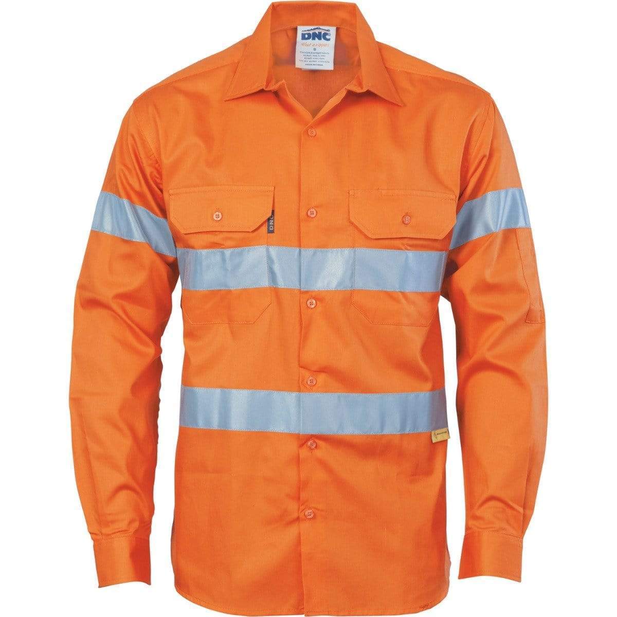 Dnc Workwear Hi-vis Cool-breeze Cotton Long Sleeve Shirt With 3m 8910 Reflective Tape - 3885 Work Wear DNC Workwear Orange S 