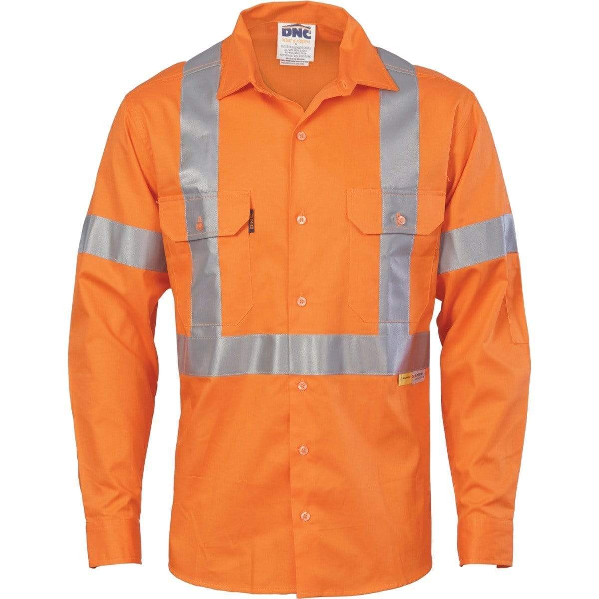 Dnc Workwear Hi-vis Cool-breeze Cross-back Long Sleeve Cotton Shirt With 3m Reflective Tape - 3946 Work Wear DNC Workwear Orange S 
