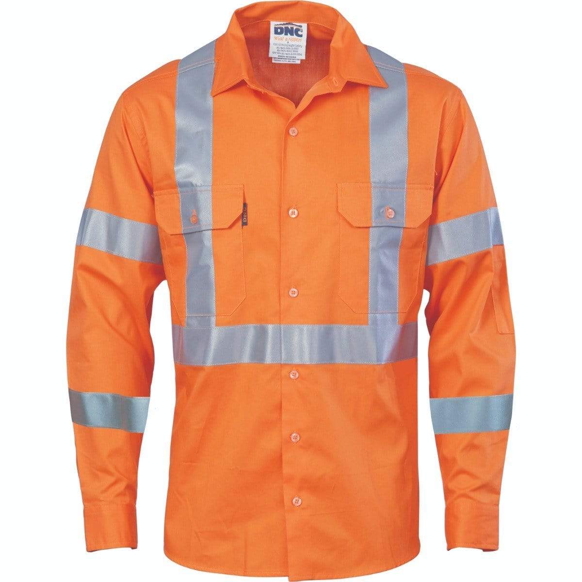 Dnc Workwear Hi-vis Cool-breeze Long Sleeve Cotton Shirt With Double Hoop On Arms & 'x' Back Csr R/tape - 3789 Work Wear DNC Workwear Orange XS 