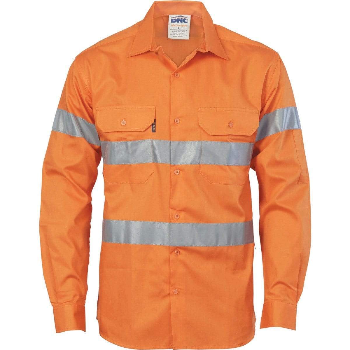 Dnc Workwear Hi-vis Cool-breeze Long Sleeve Cotton Shirt With Generic Reflective Tape - 3967 Work Wear DNC Workwear Orange XS 