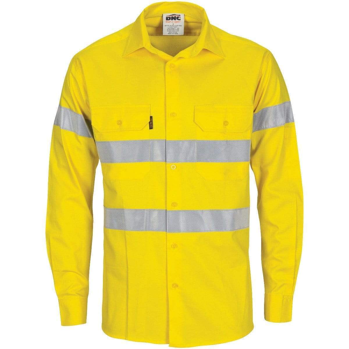 Dnc Workwear Hi-vis Cool-breeze Long Sleeve Cotton Shirt With Generic Reflective Tape - 3967 Work Wear DNC Workwear Yellow XS 