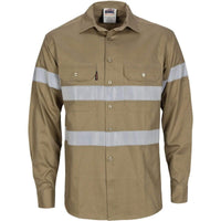 Dnc Workwear Hi-vis Cool-breeze Long Sleeve Cotton Shirt With Generic Reflective Tape - 3967 Work Wear DNC Workwear Khaki XS 