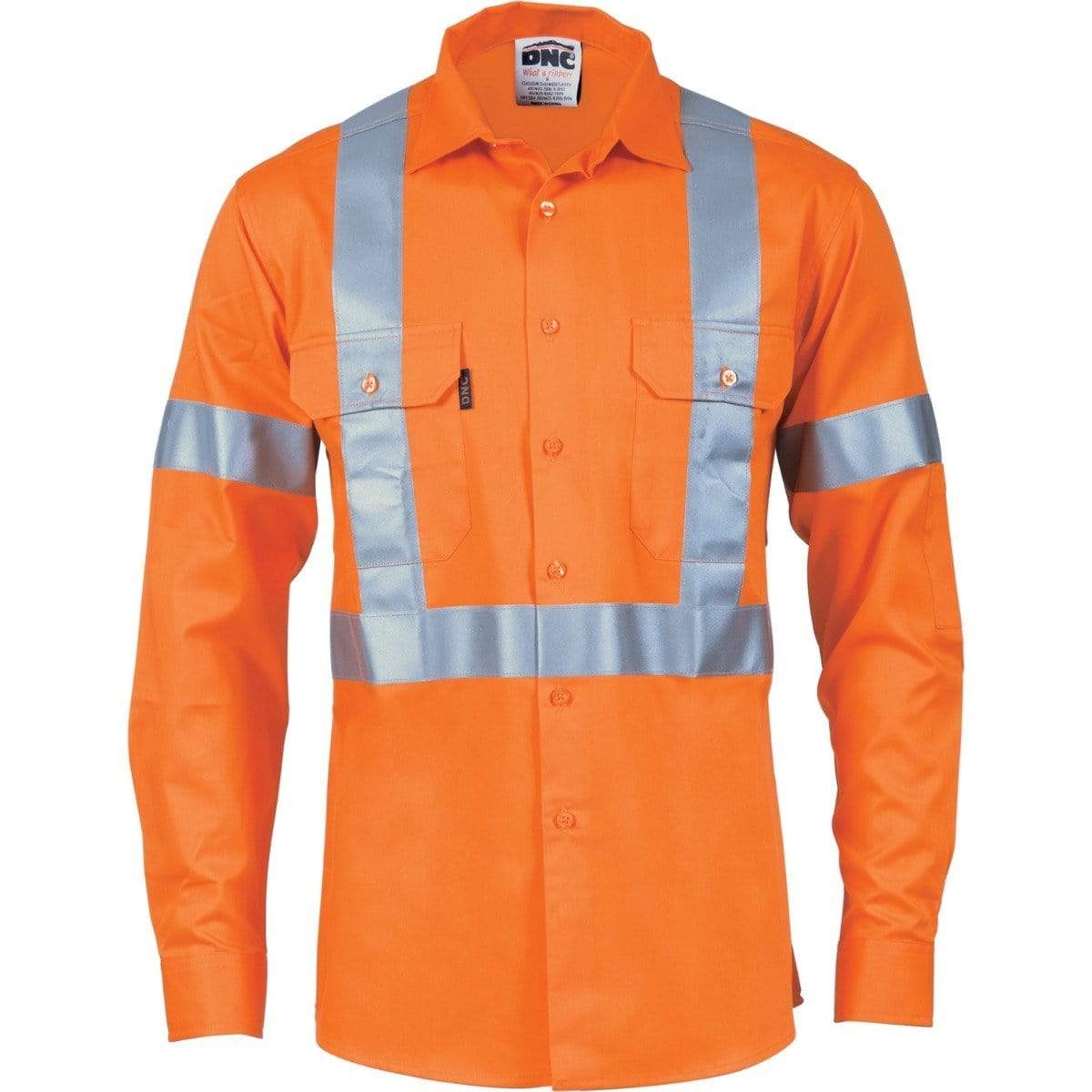 Dnc Workwear Hi-vis Cool-breeze Long Sleeve Cotton Shirt With X Back & Additional 3m Reflective Tape On Tail - 3746 Work Wear DNC Workwear Orange XS 