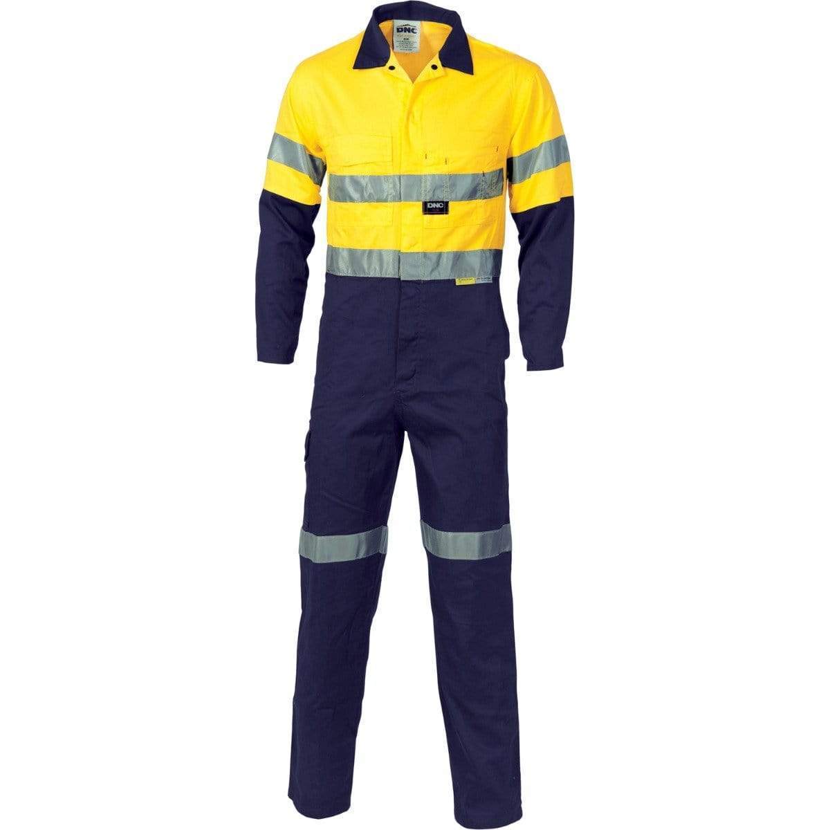 Dnc Workwear Hi-vis Cool-breeze Two-tone Lightweight Cotton Coverall With 3m Reflective Tape - 3955 Work Wear DNC Workwear Yellow/Navy 77R 