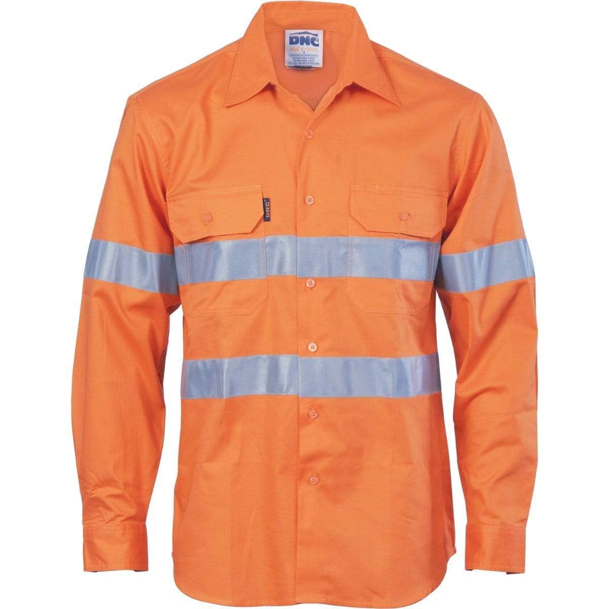 Dnc Workwear Hi-vis Cool-breeze Vertical Vented Long Sleeve Cotton Shirt With Generic Reflective Tape - 3985 Work Wear DNC Workwear Orange XS 