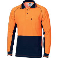 Dnc Workwear Hi-vis Cotton Backed Cool-breeze Contrast Long Sleeve Polo - 3720 Work Wear DNC Workwear Orange/Navy XS 