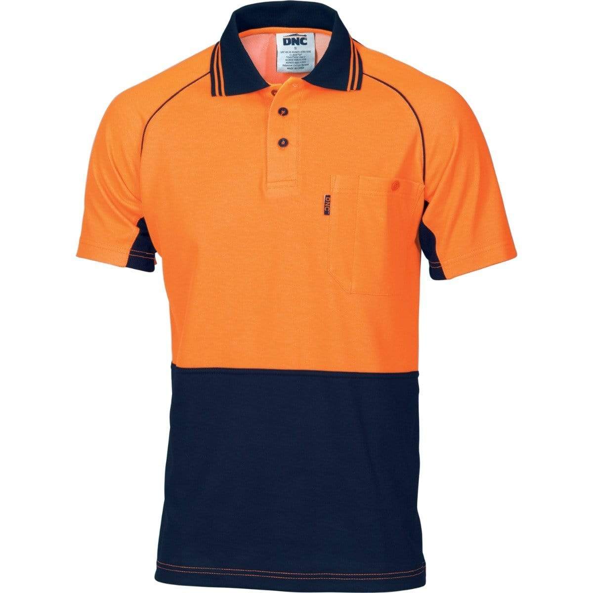 Dnc Workwear Hi-vis Cotton Backed Cool-breeze Contrast Short Sleeve Polo - 3719 Work Wear DNC Workwear Orange/Navy 2XL 