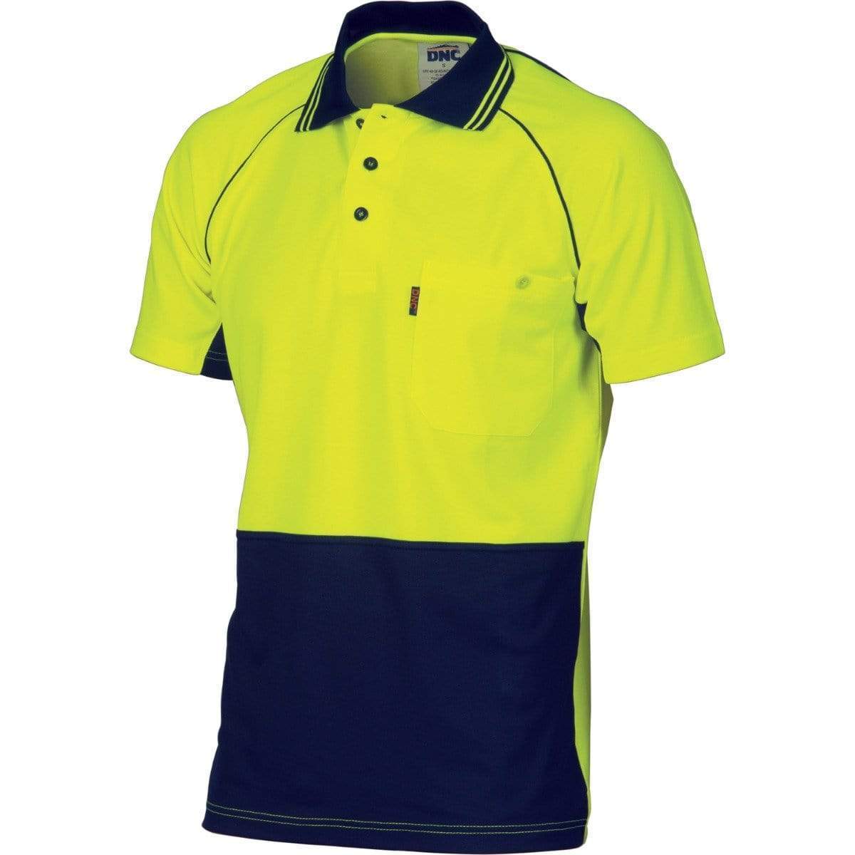 Dnc Workwear Hi-vis Cotton Backed Cool-breeze Contrast Short Sleeve Polo - 3719 Work Wear DNC Workwear Yellow/Navy 2XL 