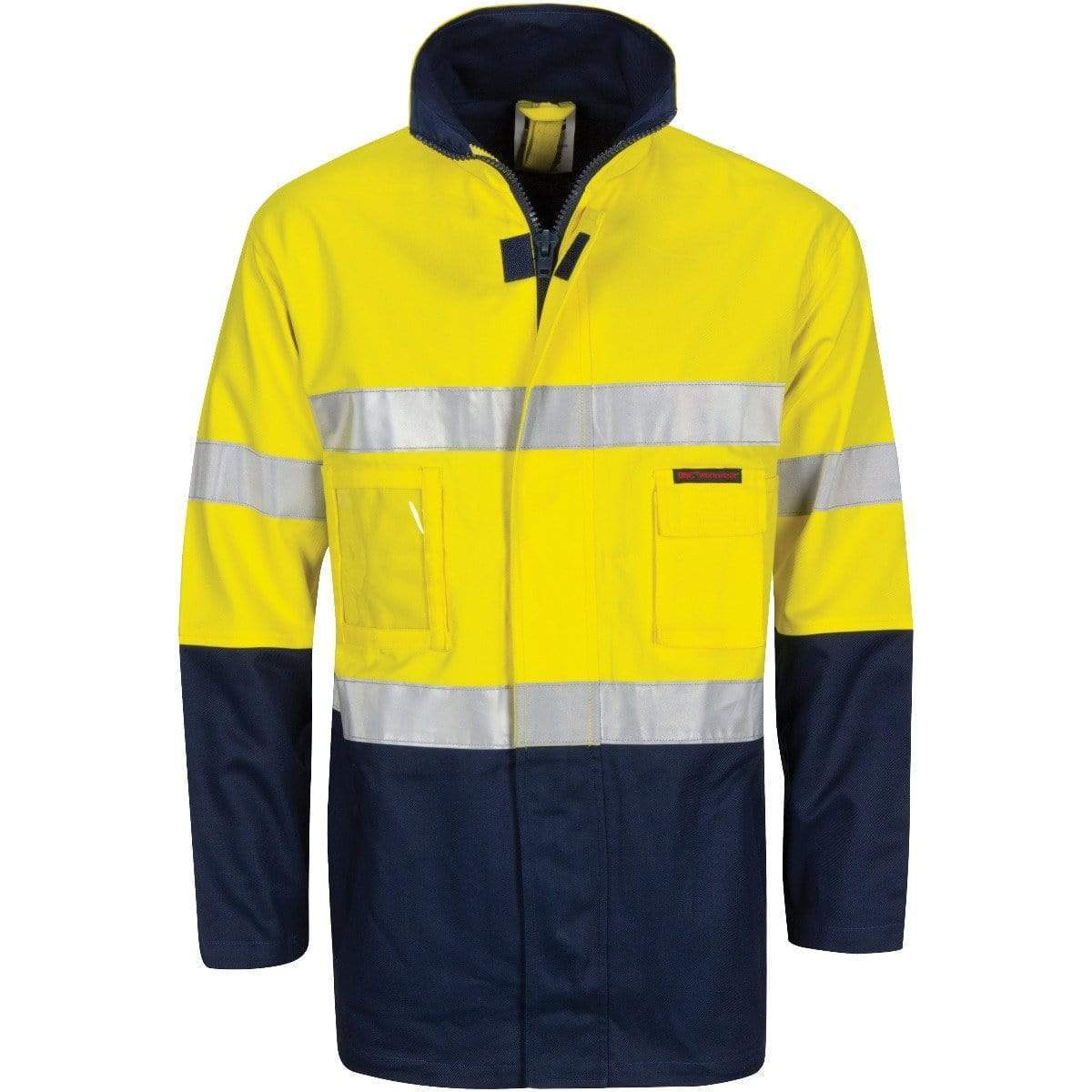 Dnc Workwear Hi-vis Cotton Drill 2-in-1 Jacket With Generic Reflective Tape - 3767 Work Wear DNC Workwear Yellow/Navy XS 