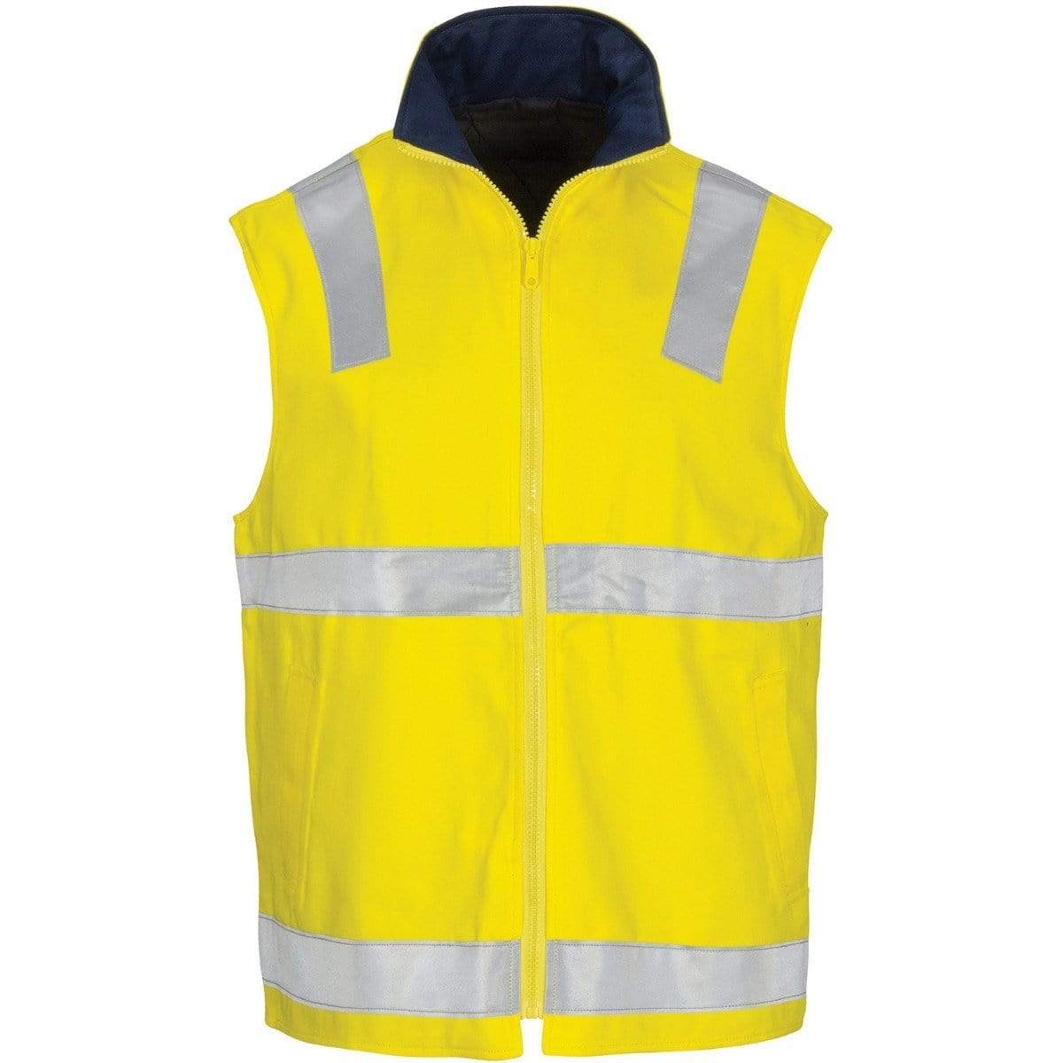 Dnc Workwear Hi-vis Cotton Drill Reversible Vest With Generic Reflective Tape - 3765 Work Wear DNC Workwear Yellow/Navy XS 