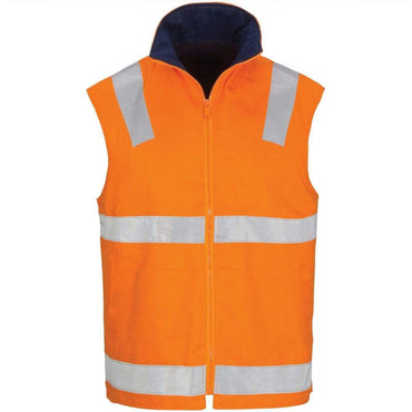 Dnc Workwear Hi-vis Cotton Drill Reversible Vest With Generic Reflective Tape - 3765 Work Wear DNC Workwear Orange/Navy XS 