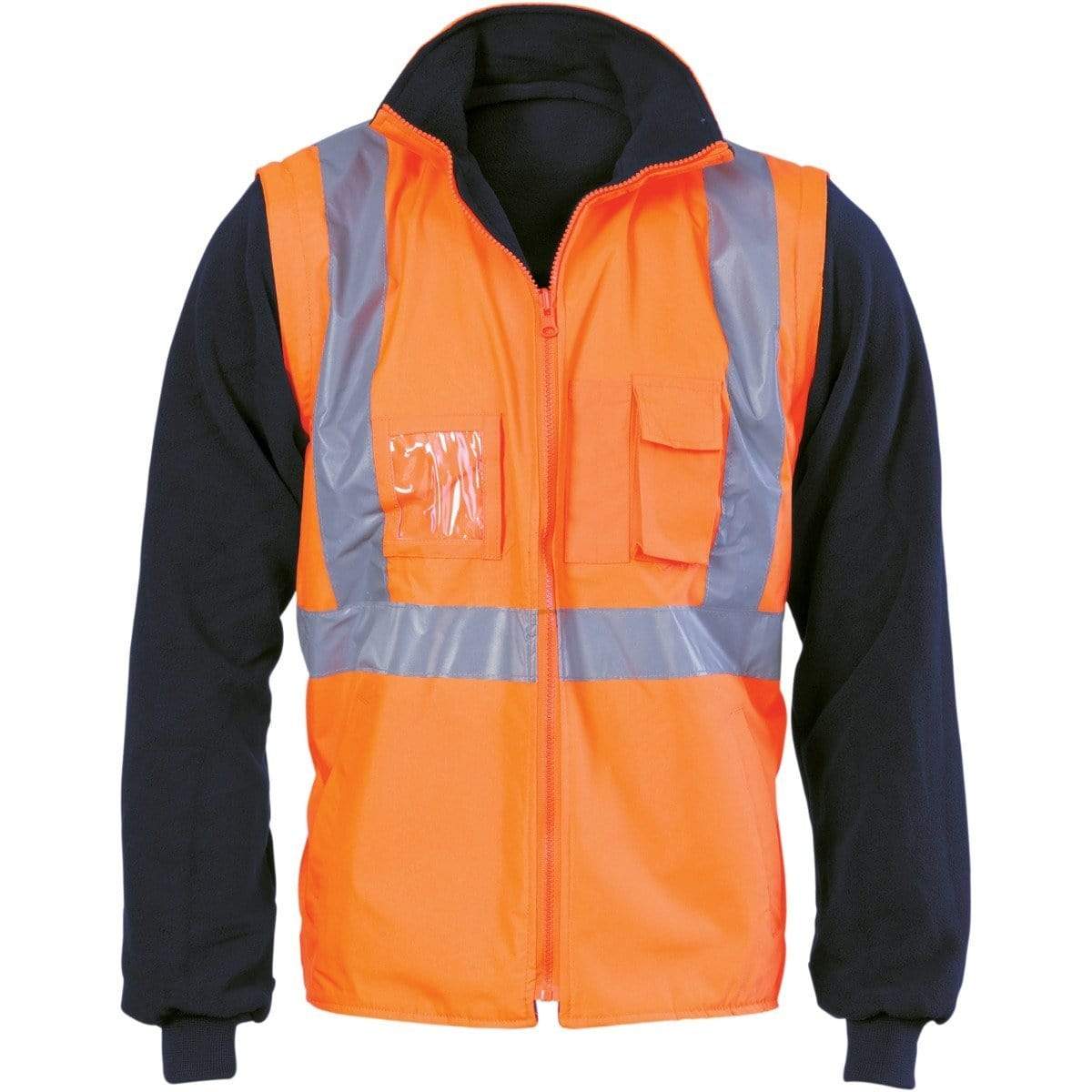 DNC WORKWEAR Hi-Vis Cross Back D/N 4-in-1 Zip Off Sleeve Reversible Vest 3994 Work Wear DNC Workwear Orange/Navy XS 