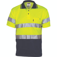 DNC WORKWEAR Hi-Vis D/D Cool Breathe Short Sleeve Polo Shirt with CSR R/Tape 3715 Work Wear DNC Workwear Yellow/Navy XS 