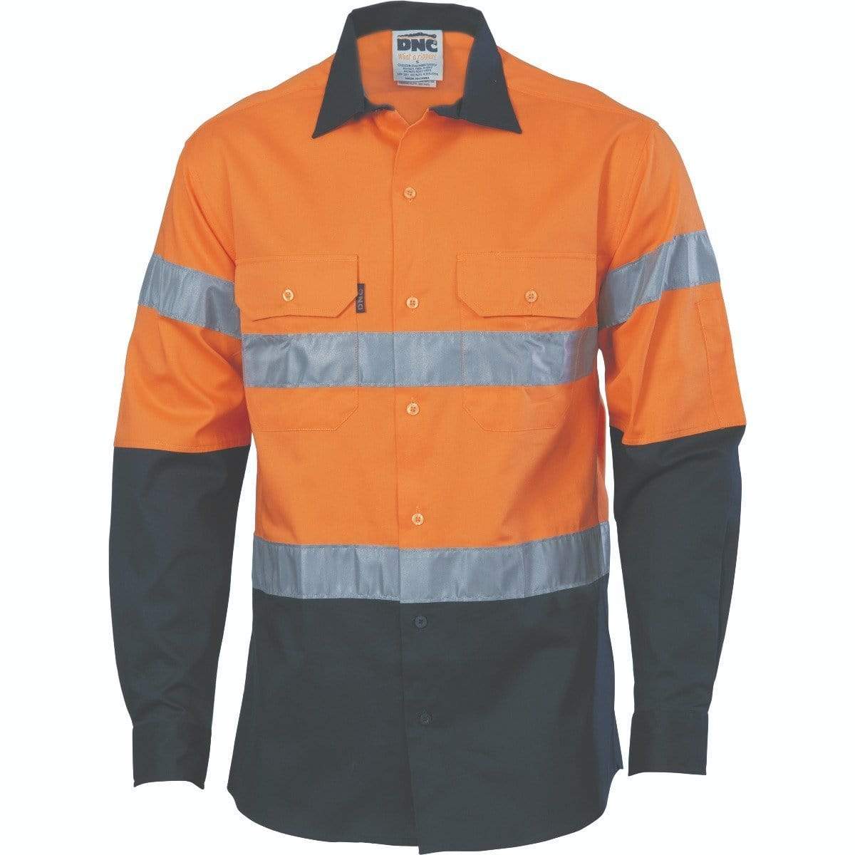 Dnc Workwear Hi-vis D/n 2 Tone Drill Shirt - 3536 Work Wear DNC Workwear Orange/Navy XS 