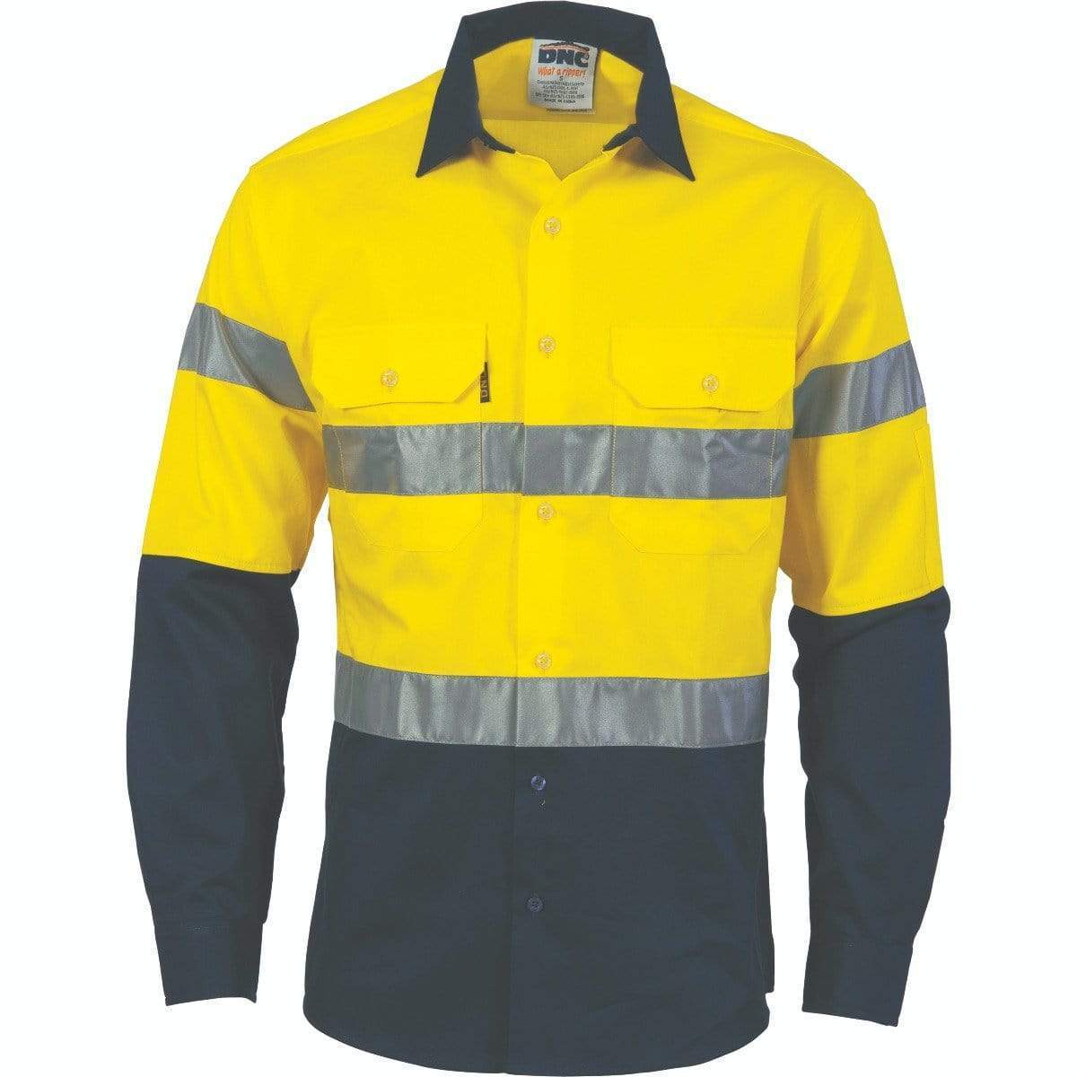 Dnc Workwear Hi-vis D/n 2 Tone Drill Shirt - 3536 Work Wear DNC Workwear Yellow/Navy XS 
