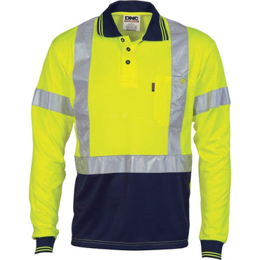 Dnc Workwear Hi-vis D/n Cool-breathe Long Sleeve Polo Shirt With Cross-back R/tape - 3914 Work Wear DNC Workwear Yellow/Navy XS 