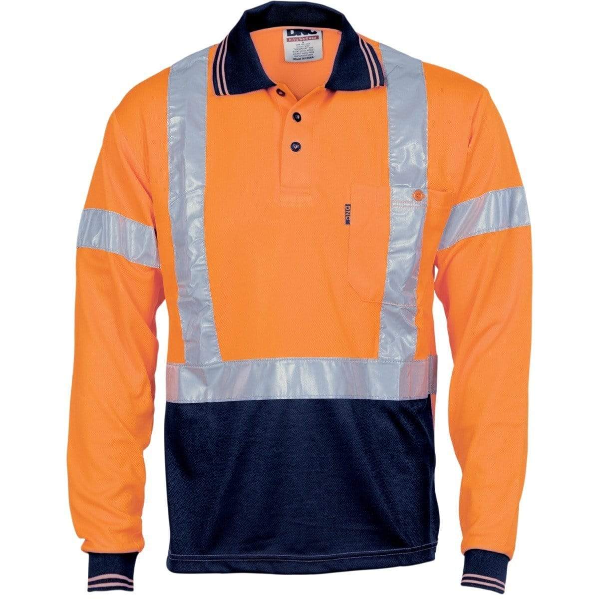 Dnc Workwear Hi-vis D/n Cool Breathe Long Sleeve Polo Shirt With Cross Back Reflective Tape - 3714 Work Wear DNC Workwear Orange XS 