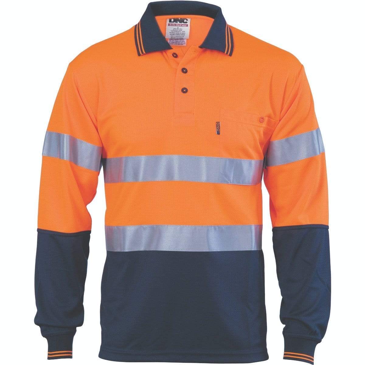 Dnc Workwear Hi-vis D/n Cool Breathe Long Sleeve Polo Shirt With Csr R/tape - 3716 Work Wear DNC Workwear Orange/Navy XS 